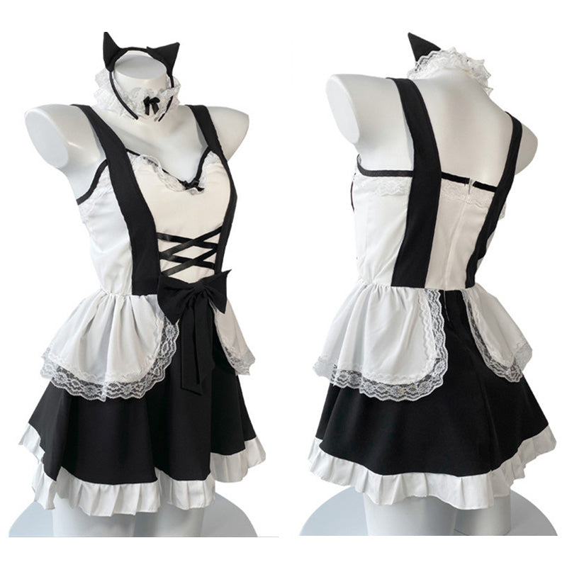 Ruffle Maid Lingerie Dress Stockings Set Modakawa