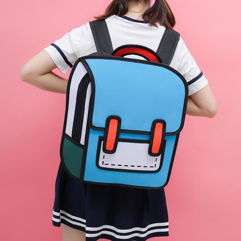 3D Cartoon Colorblock Canvas School Backpack modakawa