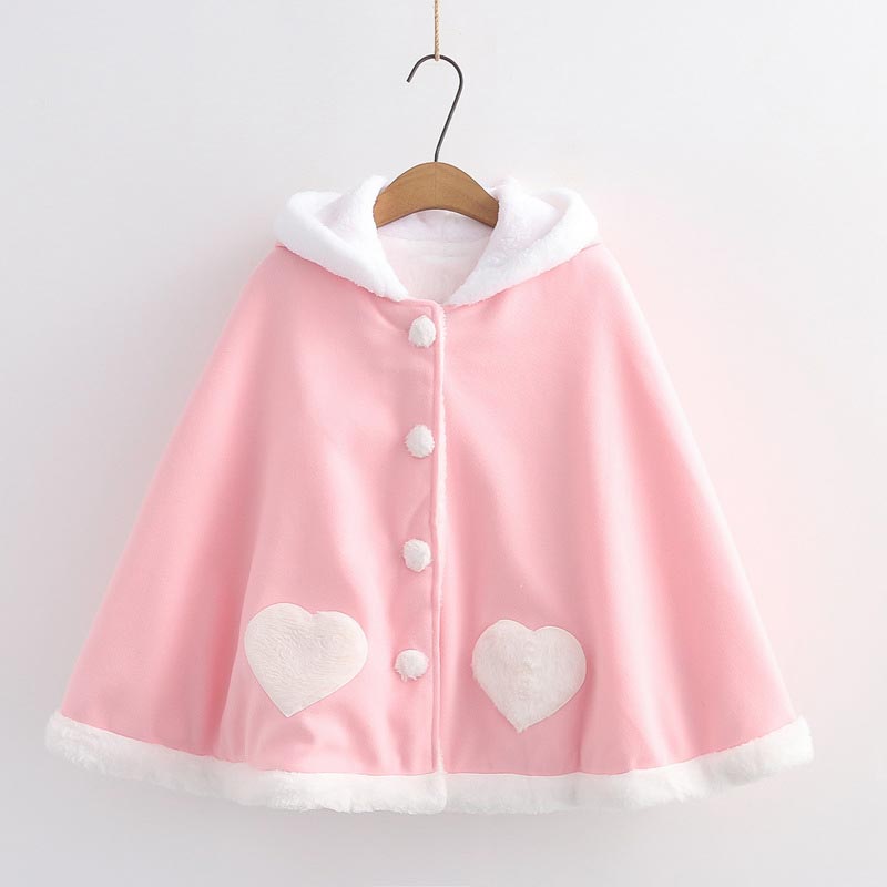 Cute Wings Ears Love Heart Hooded Short Cloak Coat Modakawa