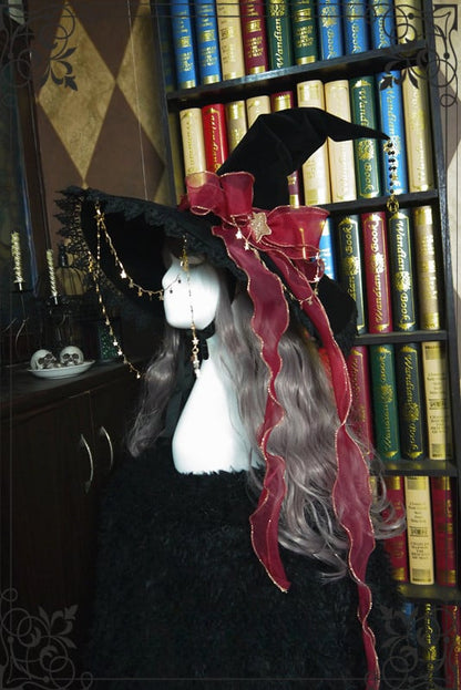 Halloween Dark Fancy Shiny Veil and Stars Chain Witch Hat mySite