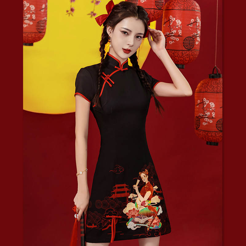 Gorgeous Girl Short Sleeve Buckle Cheongsam Dress modakawa