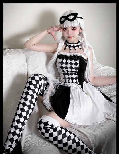 Halloween Black White Clown Costume Top and Skirt mySite