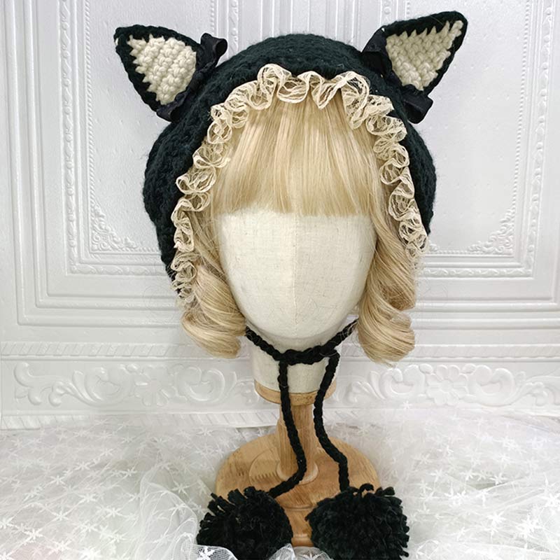 Cute Cat Ears Lace Lolita Hat Warm modakawa