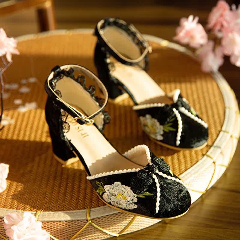 Elegant Blossom Embroidery Buckle Mary Janes Shoes modakawa