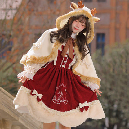 Cartoon Antler Plush Hooded Cloak Lolita Coat modakawa