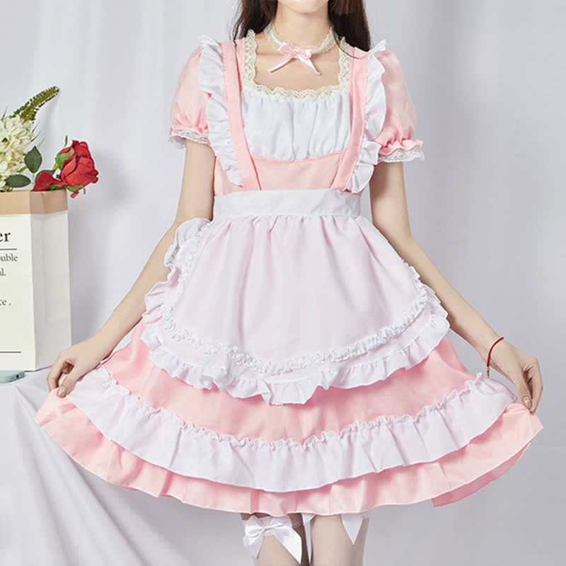 Sweet Cosplay Lace Ruffled Maid Lolita Dress Set Modakawa