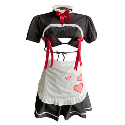 Sexy Maid Bow Decor Hollow Out Lingerie Set modakawa