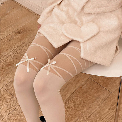 Lace Up Bow Knot Splice JK Stockings modakawa