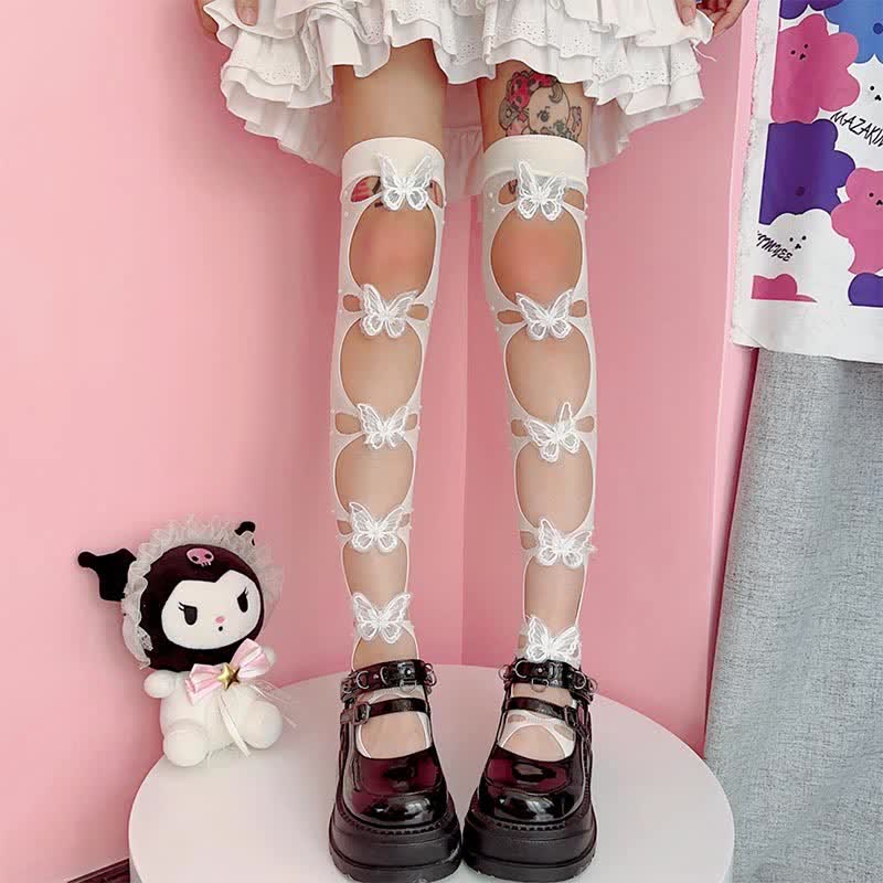 Butterfly Hollow Out Knee High Stockings modakawa