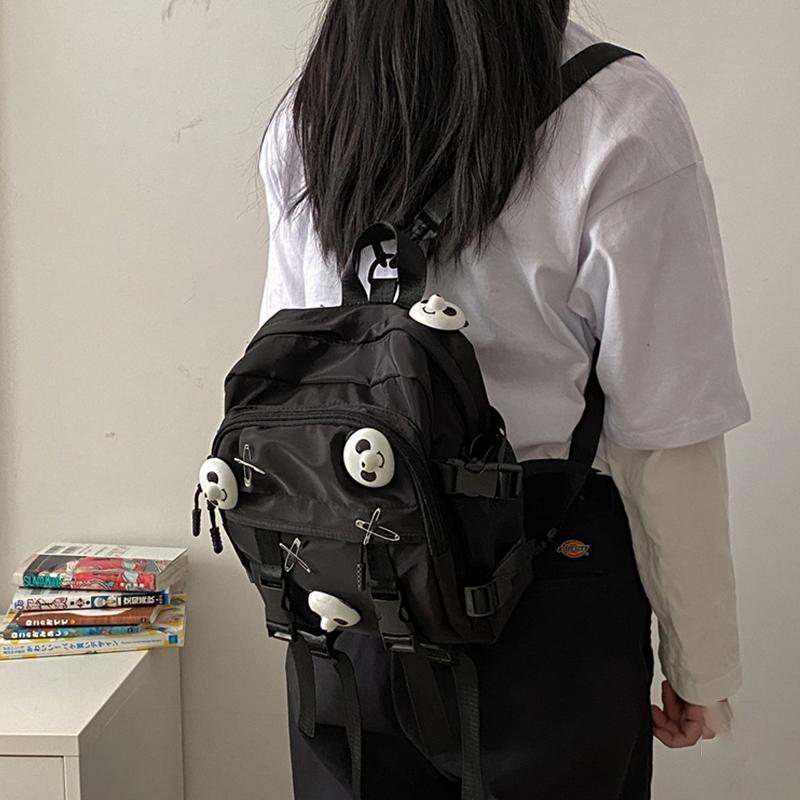 Black Panda Pin Backpack Crossbody Bag Modakawa