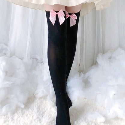 Bow Decor Pure Color Lolita Stockings Modakawa