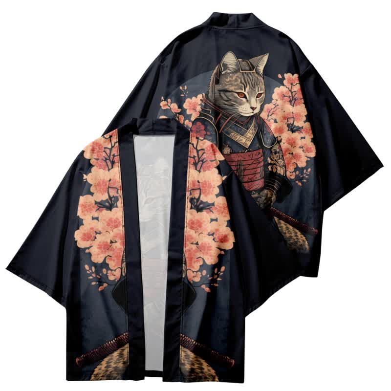 Cute Cat Warriors Print Cardigan Kimono Outerwear modakawa