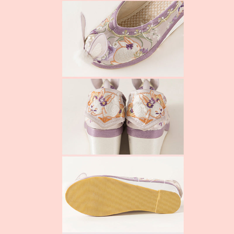 Cute Purple Bunny Fuzzy Ball Platform High Heels Shoes Modakawa