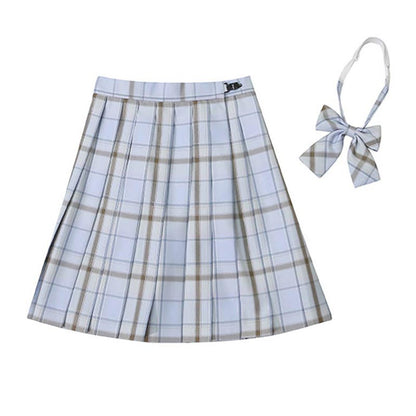 Plaid Print Pleated Skirt Bow Tie Set Modakawa