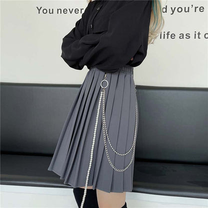 Gothic Chain Pure Color Pleated Skirt modakawa