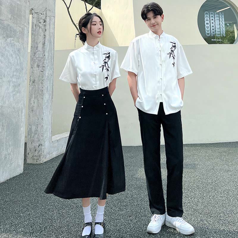 Couple Vintage Leaves Print T-Shirt Skirt Pants modakawa