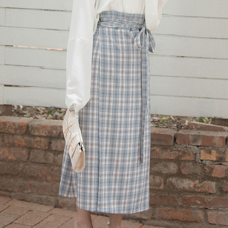 Vintage Plaid Belt Skirt Outerwear Four-piece Set Modakawa