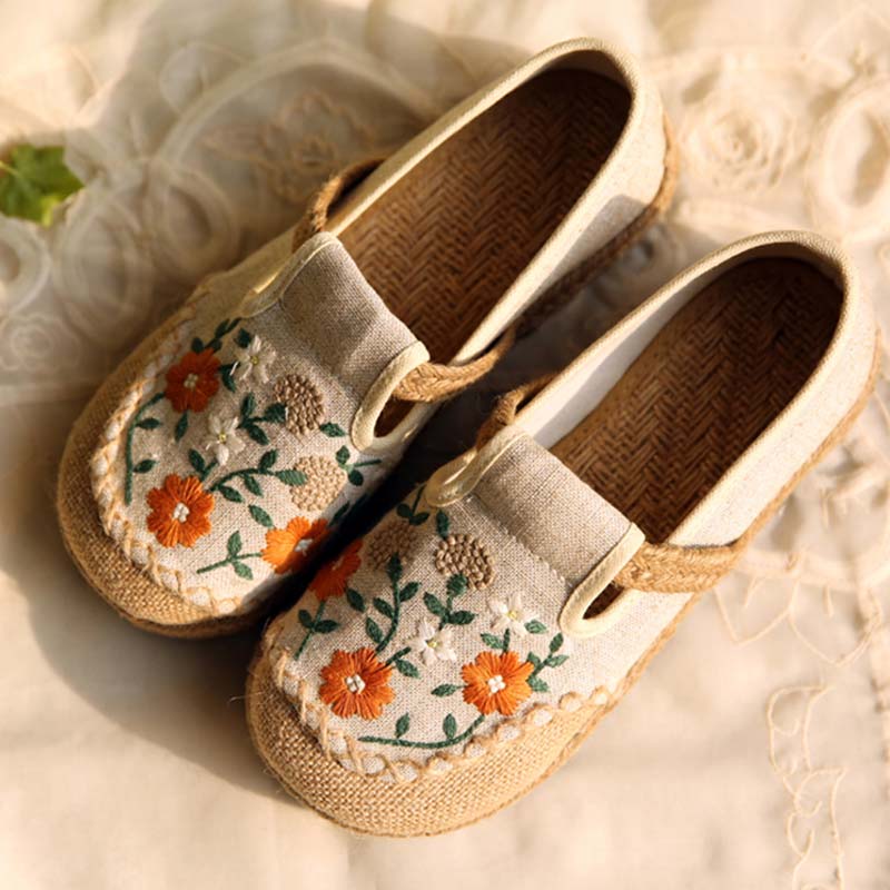 Vintage Floral Canvas Flats Shoes Modakawa