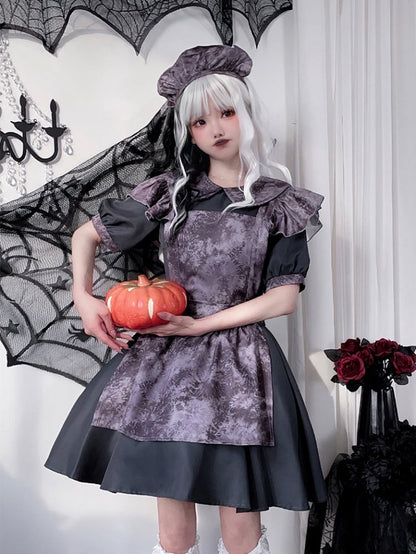 Halloween Costume Dark Maid Black Dress with Purple Apron mySite