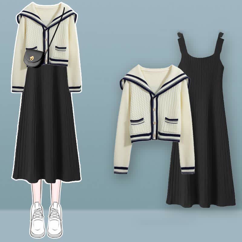 Sailor Collar Cable Sweater Slip Dress Denim Skirt Modakawa