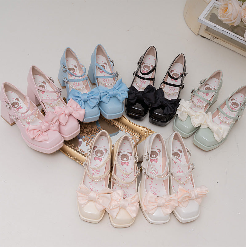 Kawaii Bow Knot Mary Janes Lolita High-heeled Shoes Modakawa