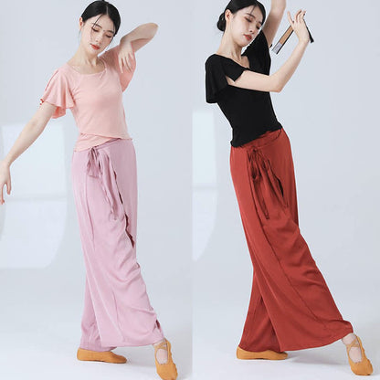 Flowy Silk Lace Up Wide Leg Pants modakawa