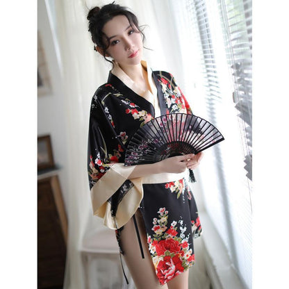 Charming Red Kimono Floral Cosplay Lingerie Dress Modakawa