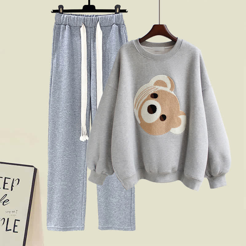 Cute Bear Sweatshirt Draw String Casual Pants modakawa