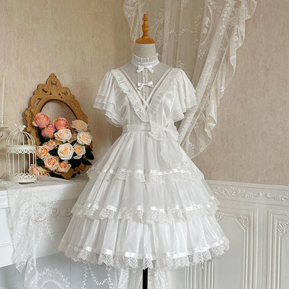 Elegant High Collar Lace Bow Knot Lolita Dress modakawa