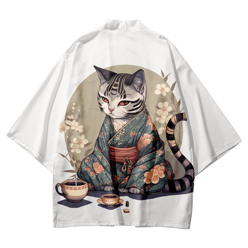 Cute Cat Warriors Print Cardigan Kimono Outerwear modakawa