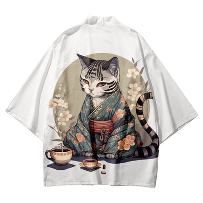 Cute Cat Warriors Print Cardigan Kimono Outerwear modakawa