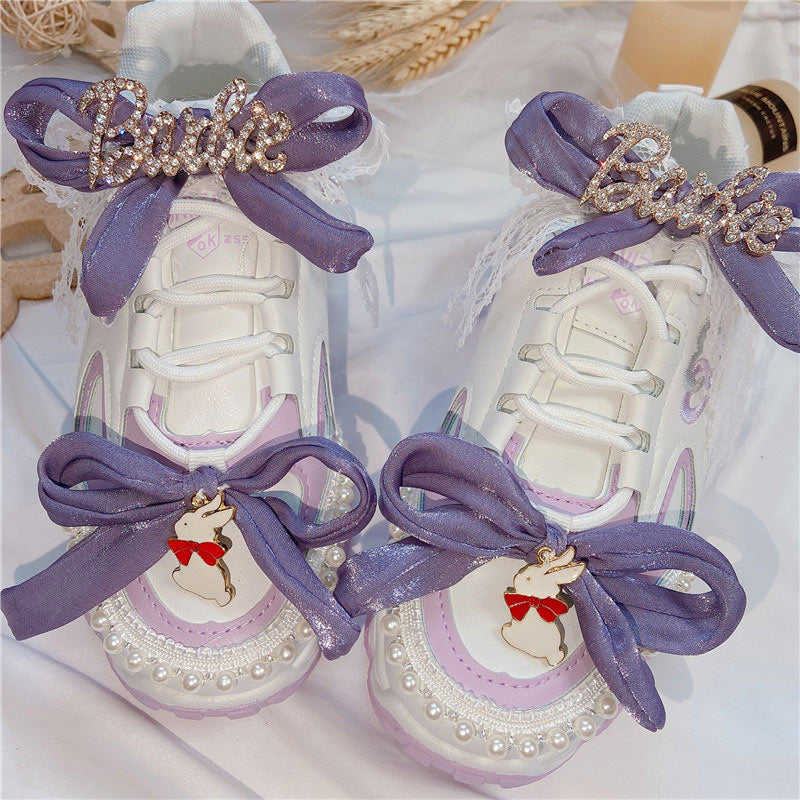 Sweet Purple Bow Lace Up Sneakers Modakawa