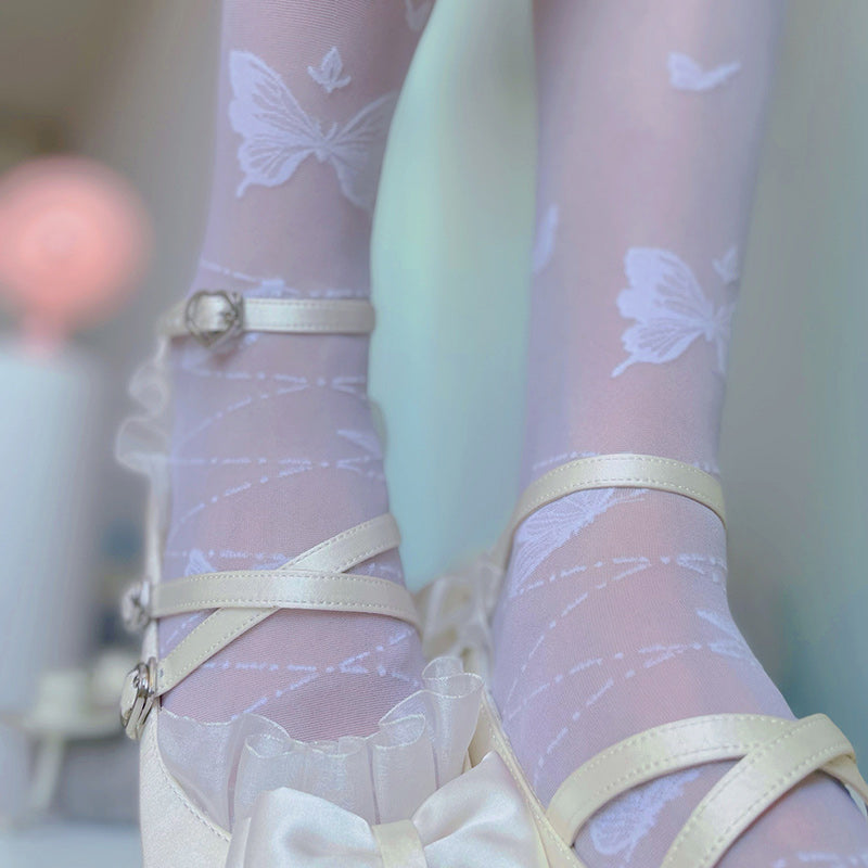 Butterfly Print Lolita Silk Stockings Modakawa