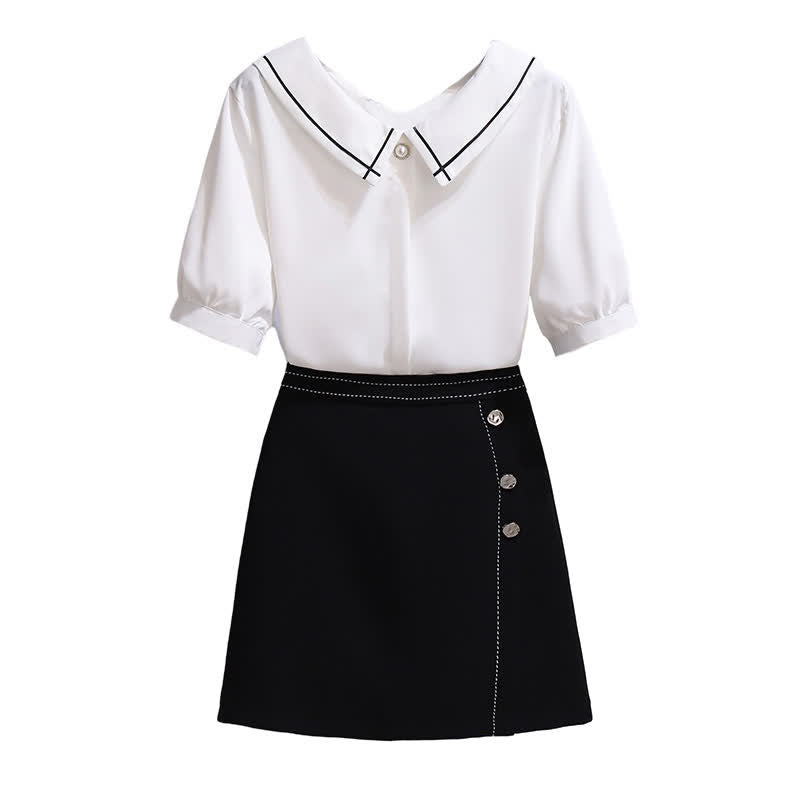 Chiffon T-Shirt High Waist Button Front Skirt modakawa