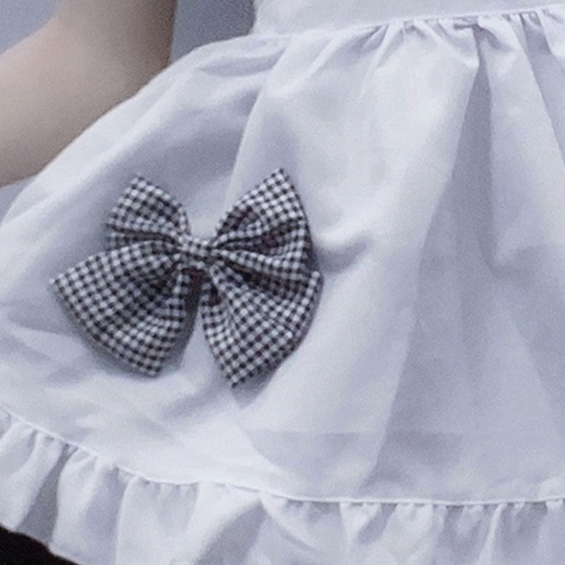 Kawaii Plaid Bow Tie Lolita Maid Ruffle Costume Dress Modakawa