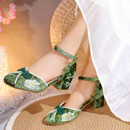 Elegant Blossom Embroidery Buckle Mary Janes Shoes modakawa