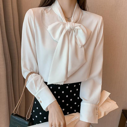 Elegant Stand-Up Collar Bow Loose Shirt Modakawa