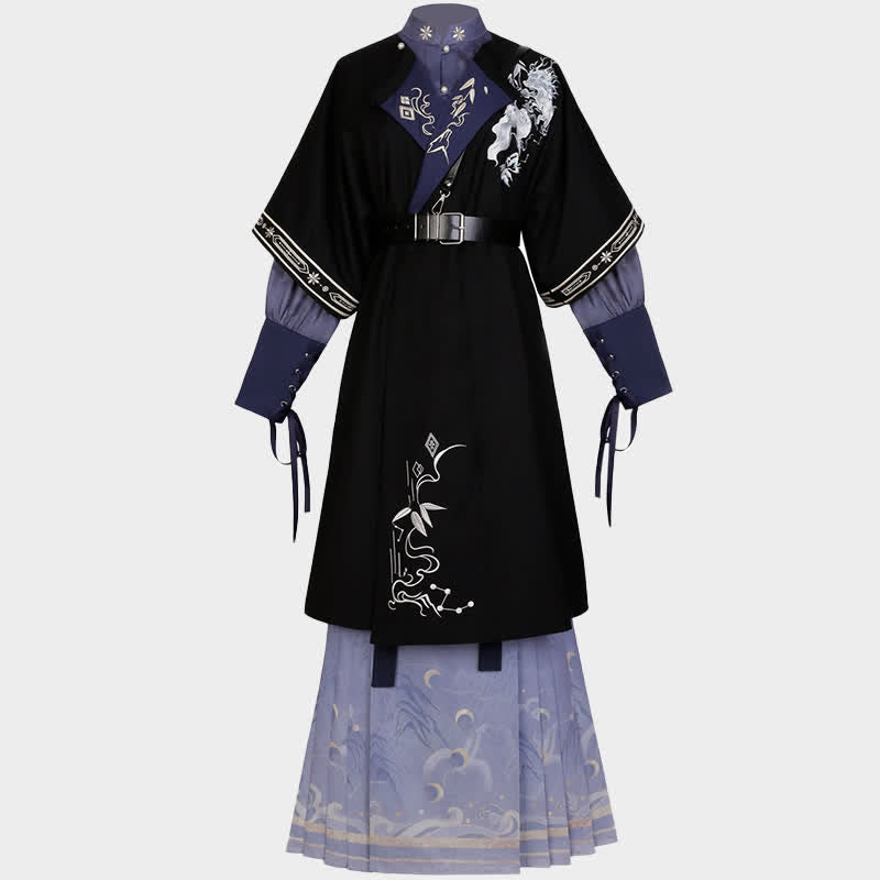 Han Costume Vintage Floral Embroidery Purple Dress Set modakawa