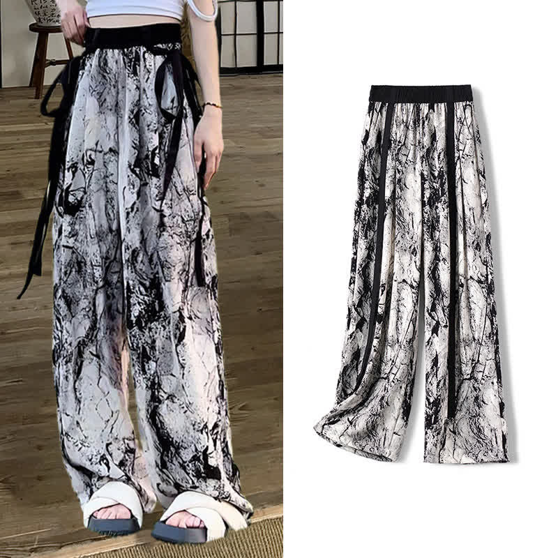 Vintage Flowers Print Chiffon Wide Leg Pants modakawa