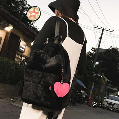 Velvet Love Heart Pattern Zipper Backpack modakawa