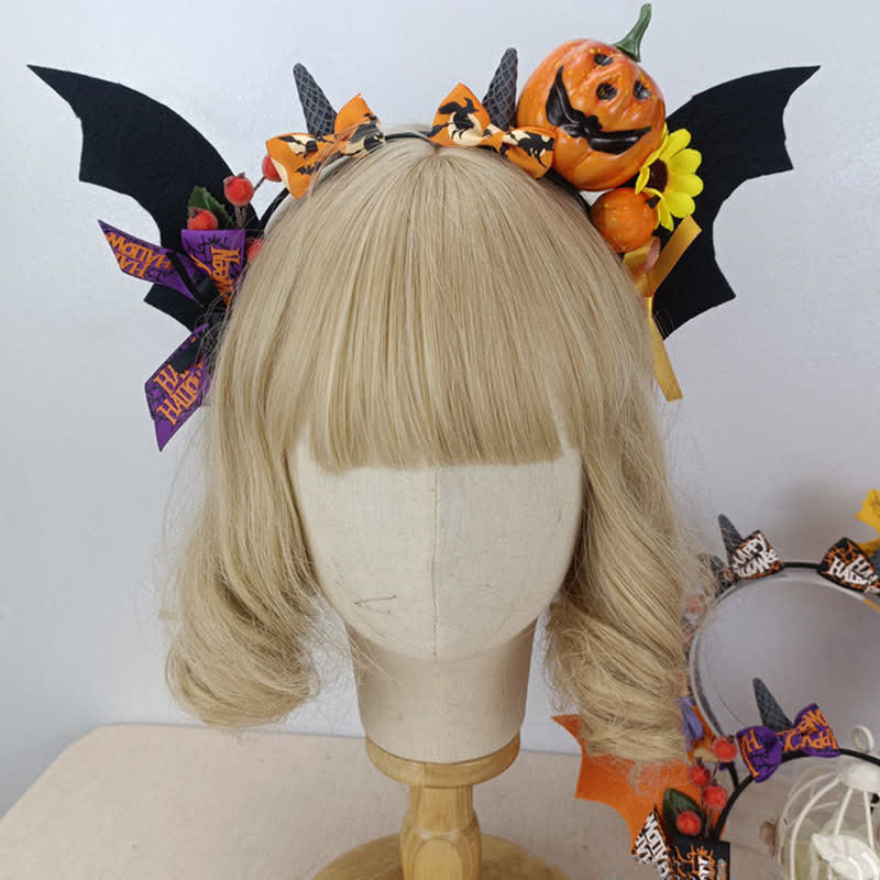 Pumpkin Bat Wings Headband Halloween Hair Accessory modakawa