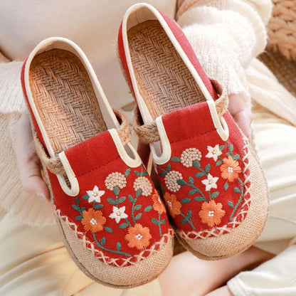 Vintage Floral Canvas Flats Shoes Modakawa