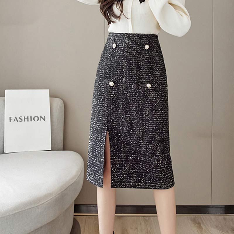 Classy Button Front Split Skirt Modakawa