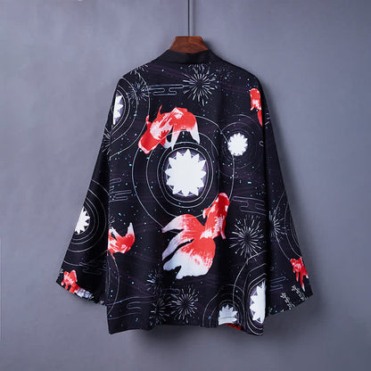 Charming Carp Dragon Print Casual Cardigan Kimono Outerwear modakawa