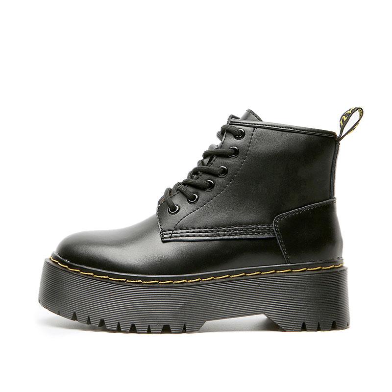 Leather Platform Lace Up Round Toe Martin Boots Modakawa