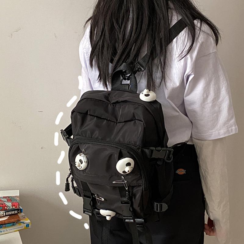 Black Panda Pin Backpack Crossbody Bag Modakawa