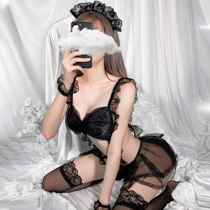 Black Sexy Maid Lace Ruffle Lingerie Dress Modakawa