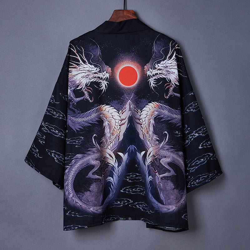 Charming Sakura Fox Print Kimono Outerwear Modakawa