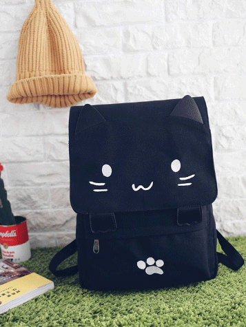 Cute Cat Paw College Black Backpacks Modakawa