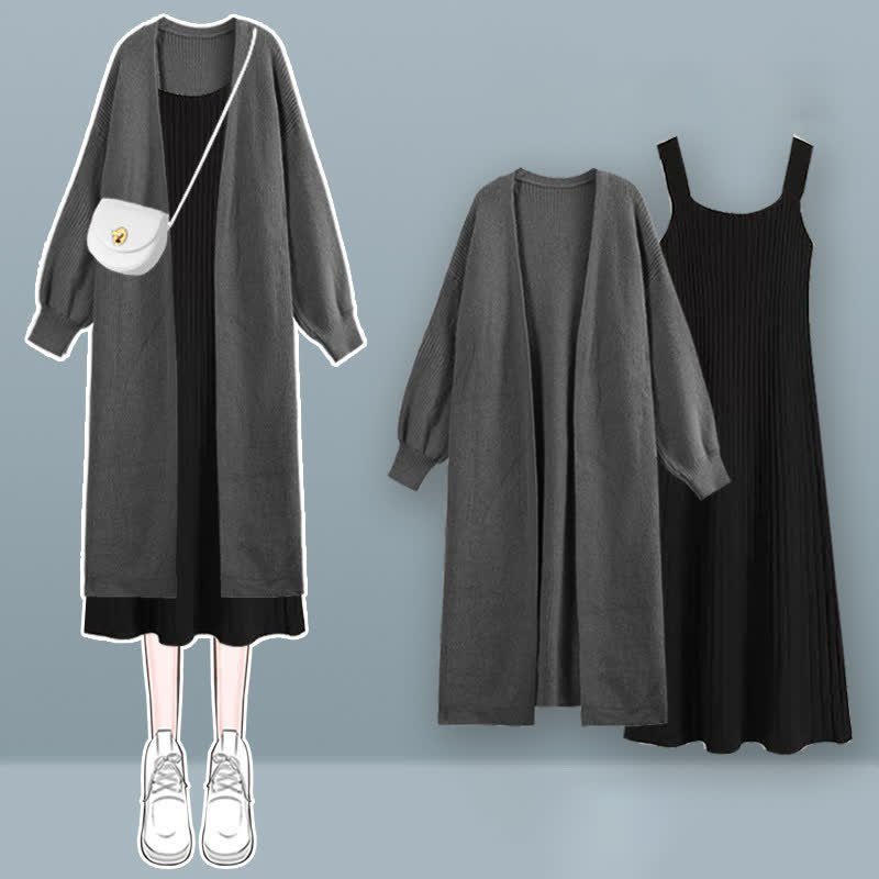 Chic Knit Cardigan Outerwear Slip Dress Set modakawa